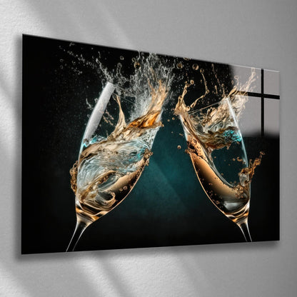 Les Bulles de Champagne Tableau en Verre Trempé