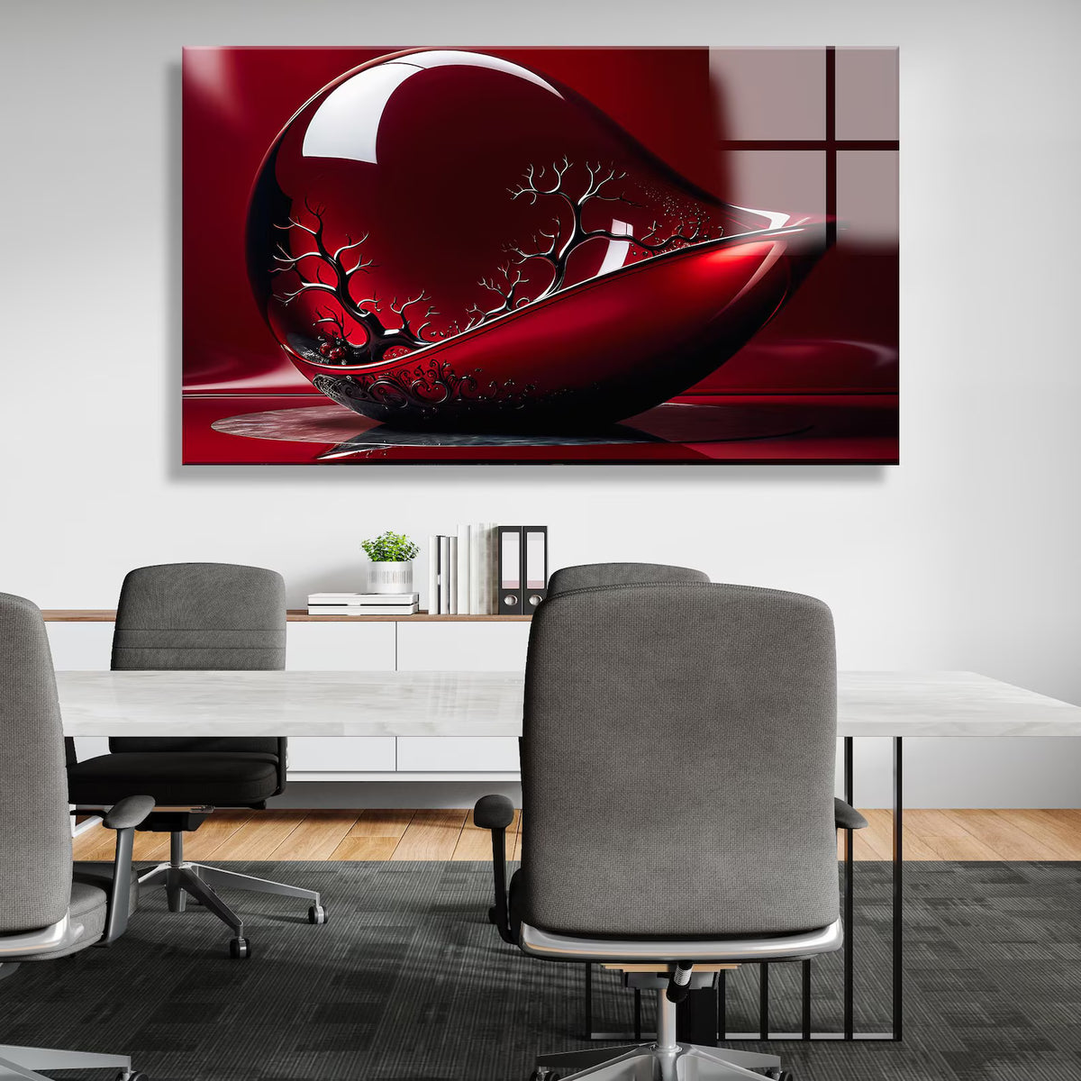 Ruby Abstrait Tableau en Verre Trempé
