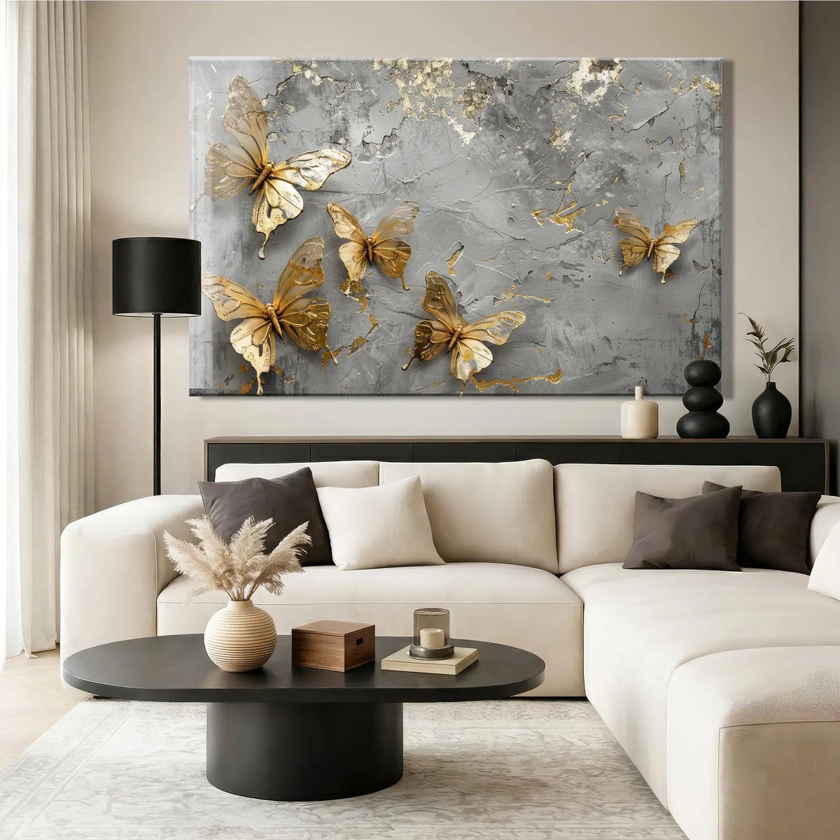 Farfalle Dorate su Marmo Quadro in Vetro Temperato