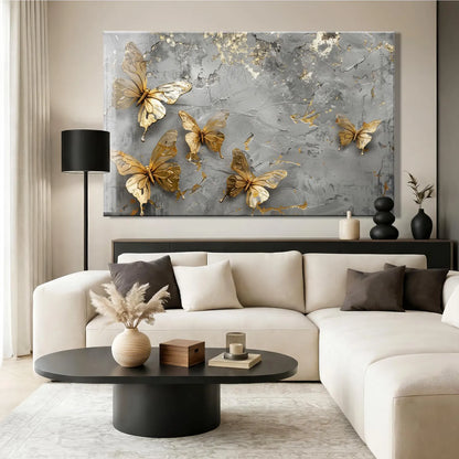 Farfalle Dorate su Marmo Quadro in Vetro Temperato