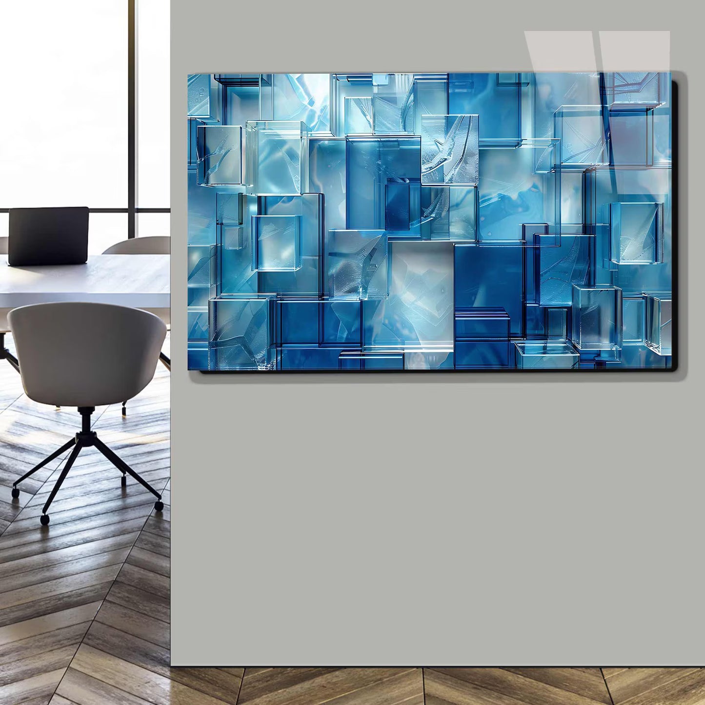 Cubi di Vetro Blu Quadro in Vetro Temperato