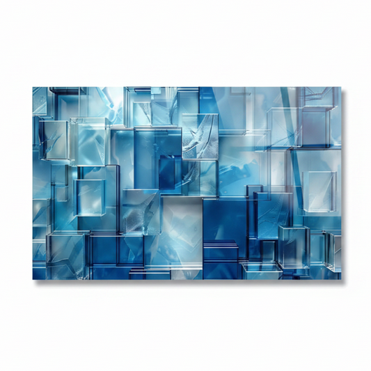Blue Glass Cubes Glass Wall Art