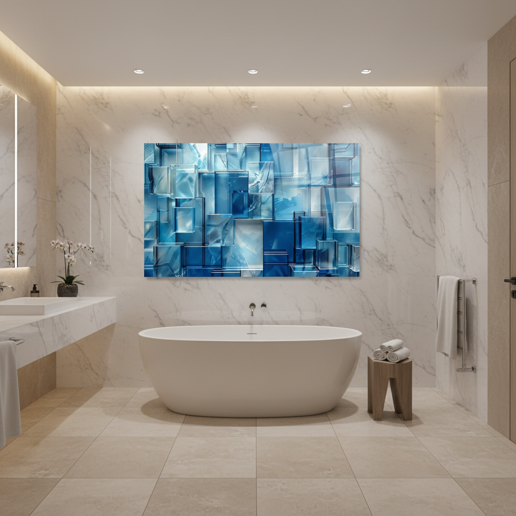 Cubi di Vetro Blu Quadro in Vetro Temperato