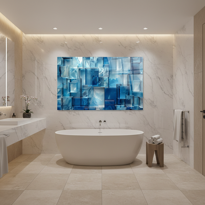 Cubi di Vetro Blu Quadro in Vetro Temperato