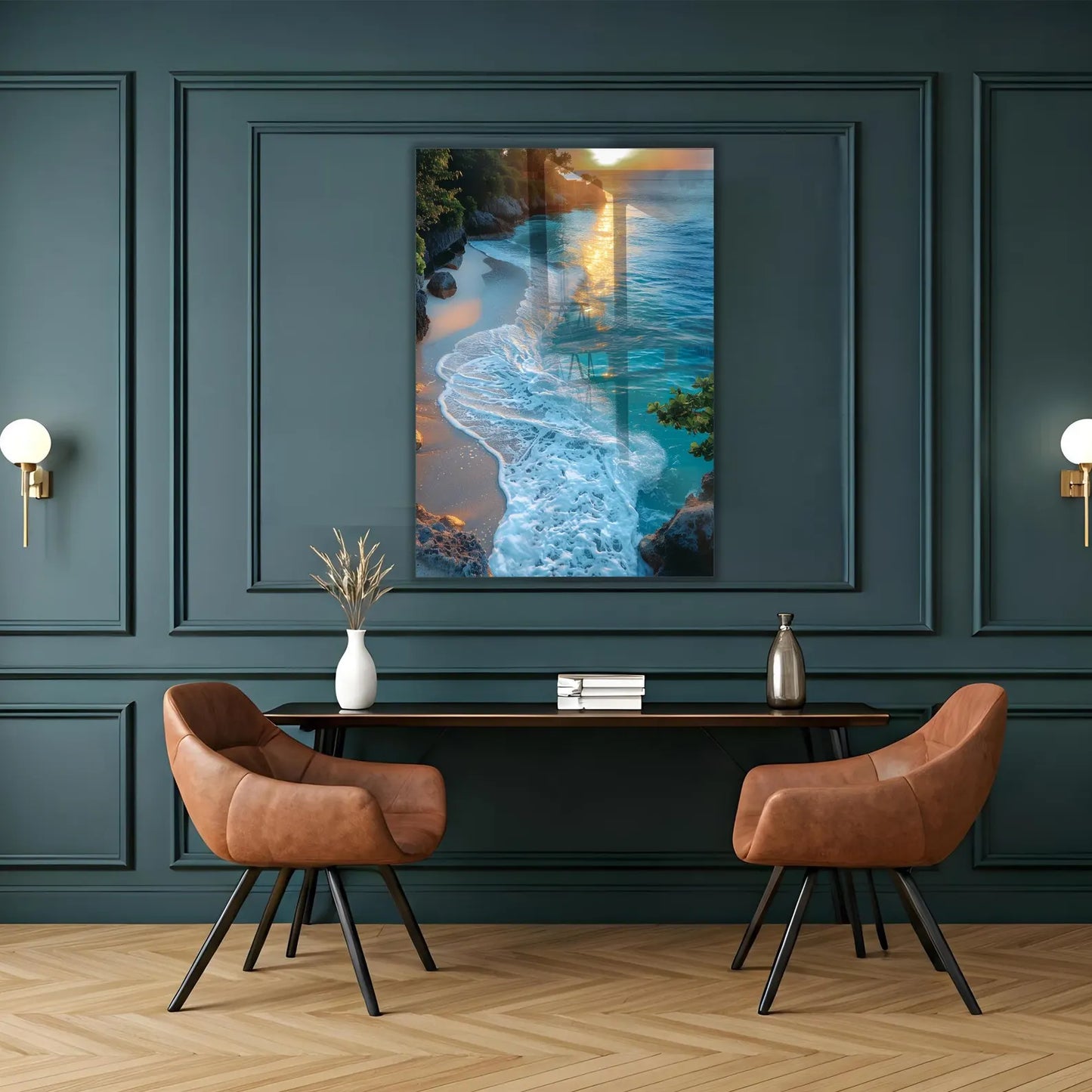 Tramonto sulla Spiaggia Tropicale Quadro in Vetro Temperato