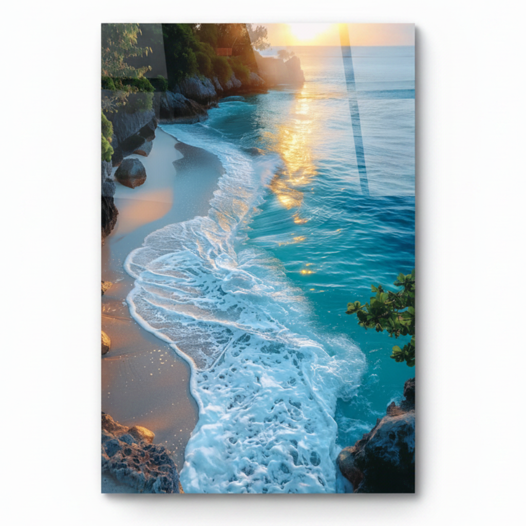 Tramonto sulla Spiaggia Tropicale Quadro in Vetro Temperato