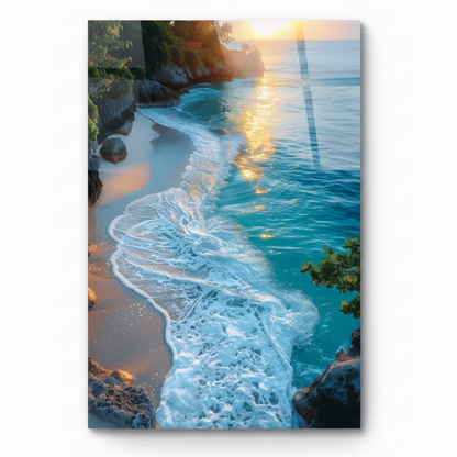 Tramonto sulla Spiaggia Tropicale Quadro in Vetro Temperato