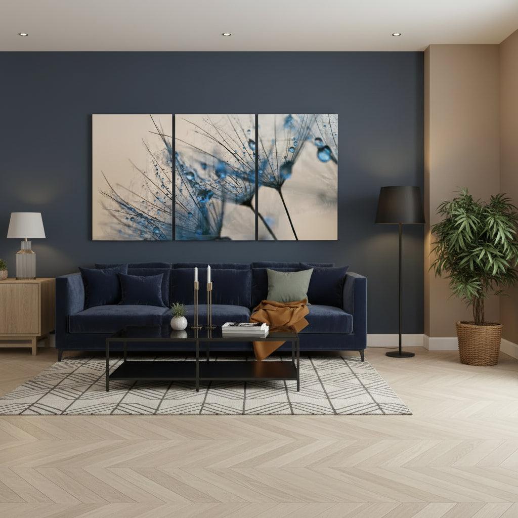 Dente di Leone Blu Quadro in Vetro Temperato