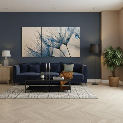 Dente di Leone Blu Quadro in Vetro Temperato