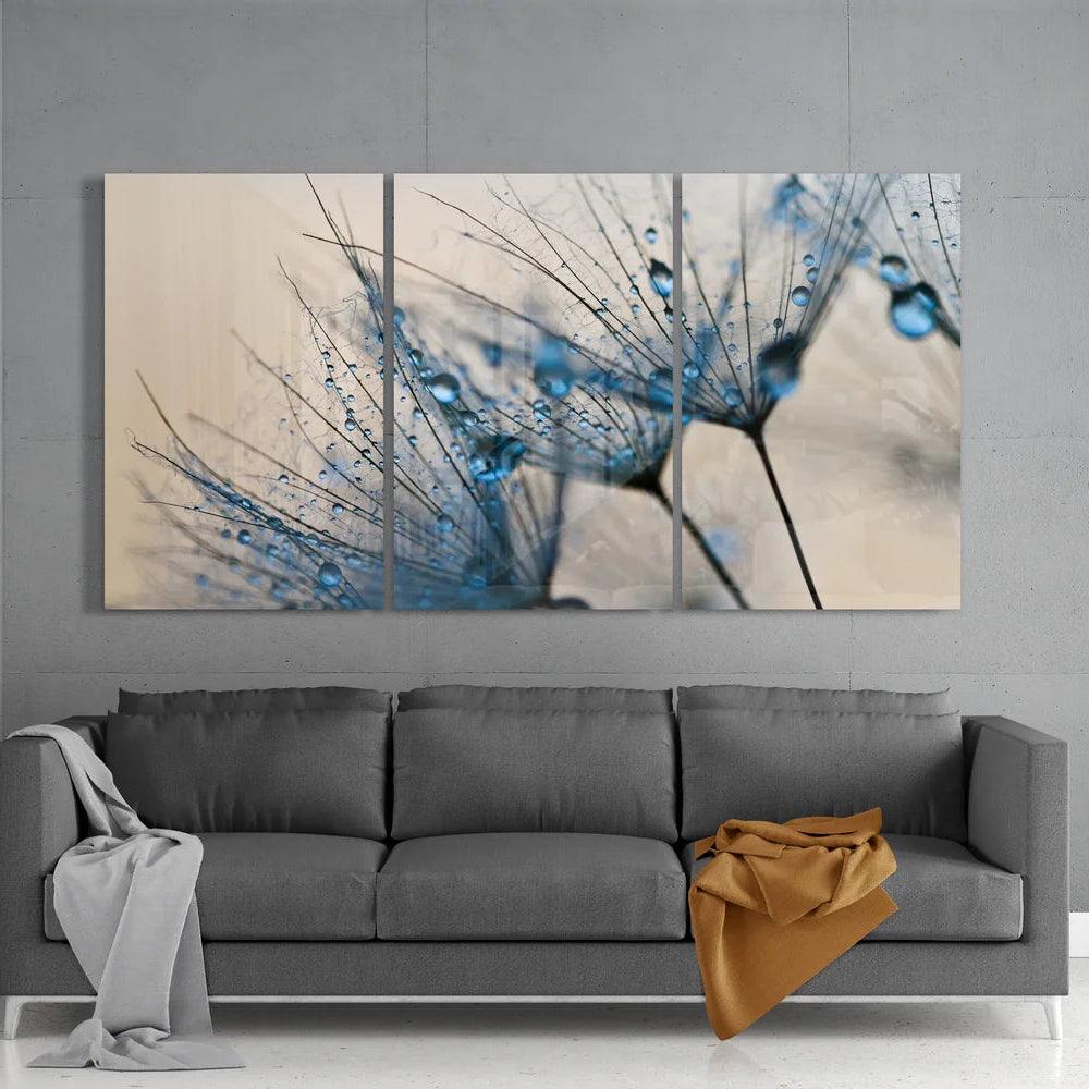 Dente di Leone Blu Quadro in Vetro Temperato