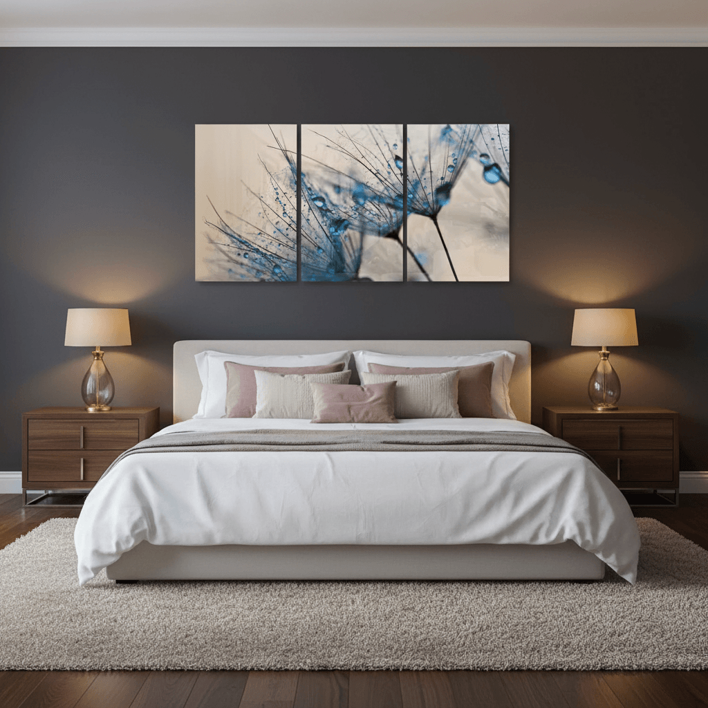 Dente di Leone Blu Quadro in Vetro Temperato