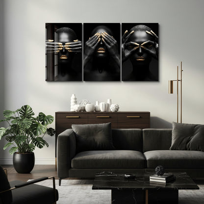 Black and Gold Women Glass Wall Art
