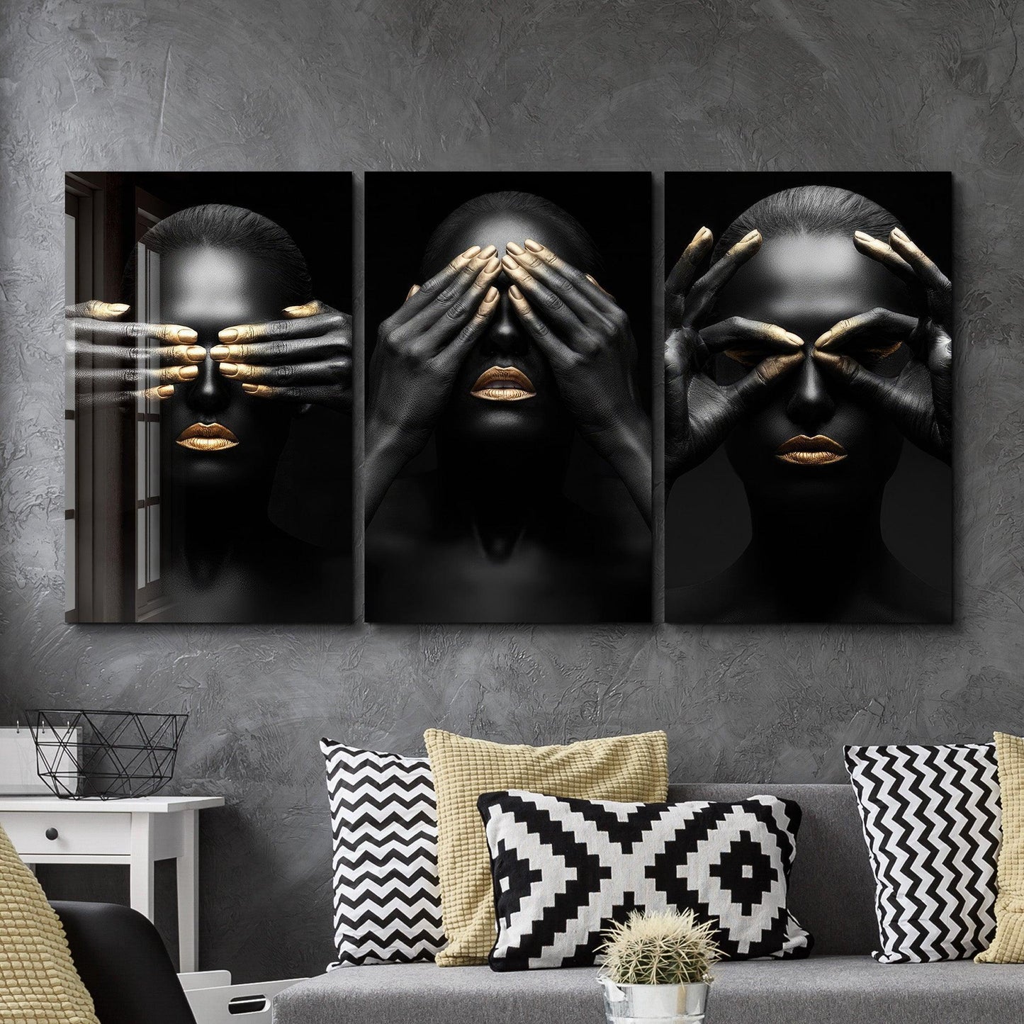 Black and Gold Women Glass Wall Art