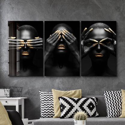 Black and Gold Women Glass Wall Art