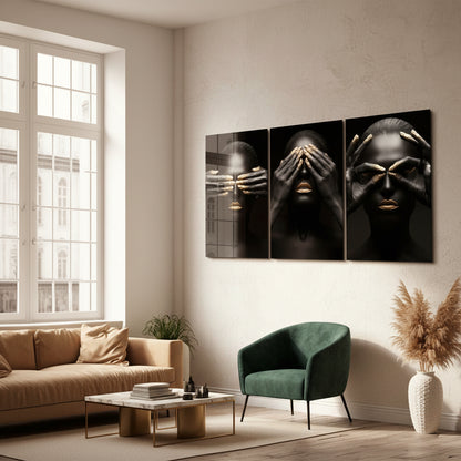 Black and Gold Women Glass Wall Art