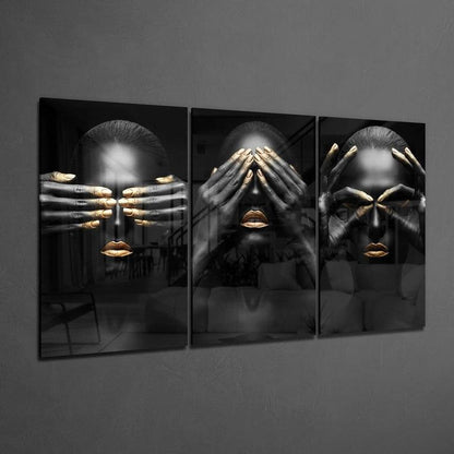 Black and Gold Women Glass Wall Art