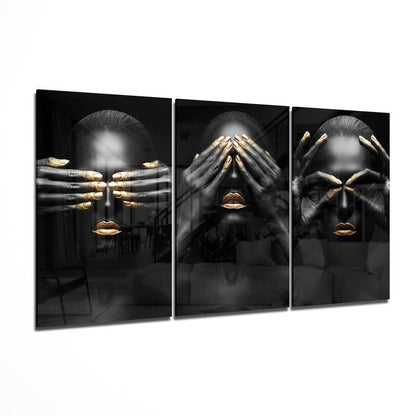 Black and Gold Women Glass Wall Art