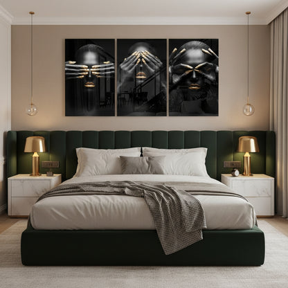 Black and Gold Women Glass Wall Art