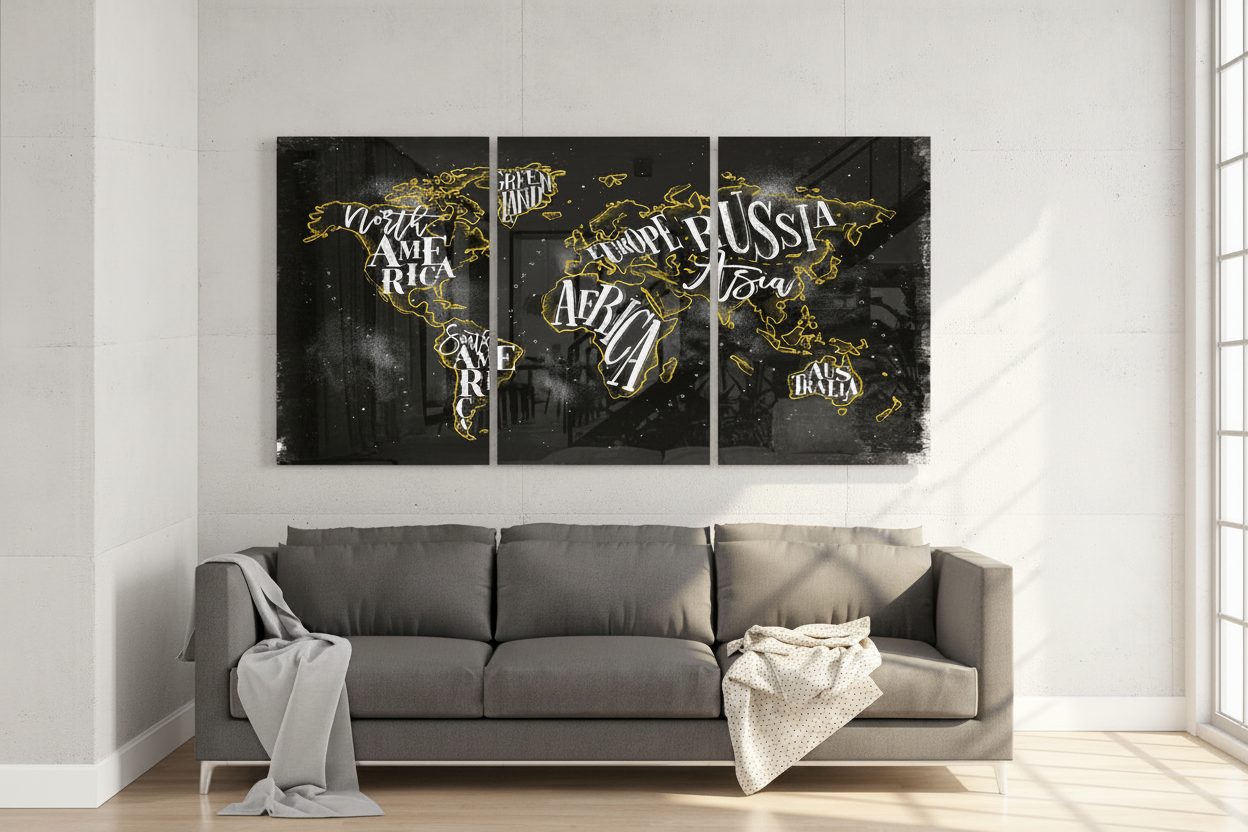 World Map Glass Wall Art
