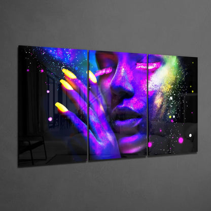 Neon Woman Glass Wall Art - LUXARTDECO