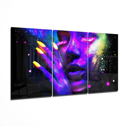 Neon Woman Glass Wall Art - LUXARTDECO