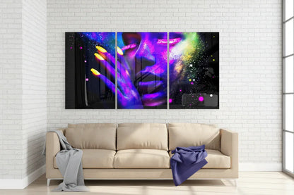 Neon Woman Glass Wall Art - LUXARTDECO
