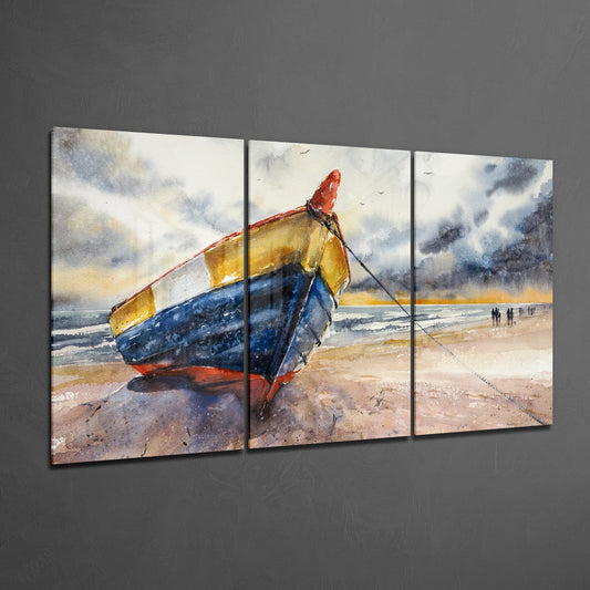 Méga décoration murale en verre représentant un bateau abandonné 