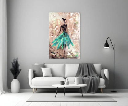 Female (Green) Glass Wall Art - LUXARTDECO