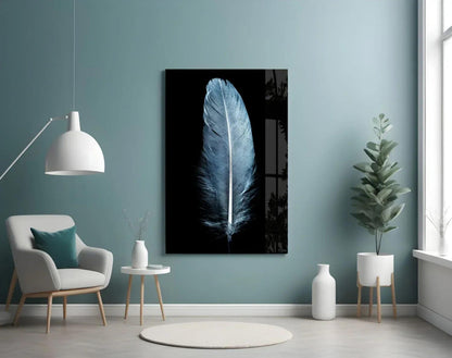 Blue Feather Glass Wall Art - LUXARTDECO