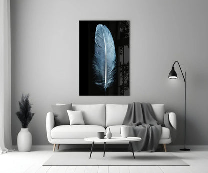 Blue Feather Glass Wall Art - LUXARTDECO