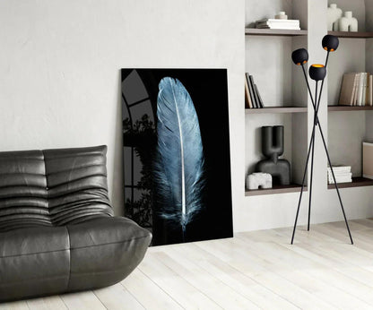 Blue Feather Glass Wall Art - LUXARTDECO