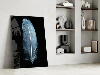 Blue Feather Glass Wall Art - LUXARTDECO