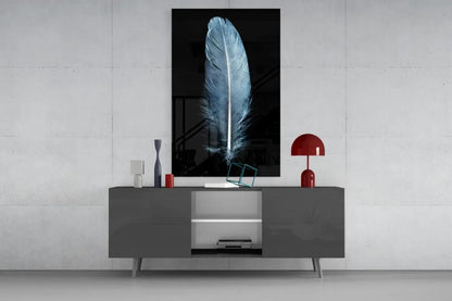Blue Feather Glass Wall Art - LUXARTDECO