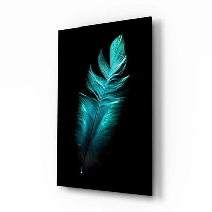 Green Feather Glass Wall Art - LUXARTDECO