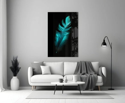Green Feather Glass Wall Art - LUXARTDECO
