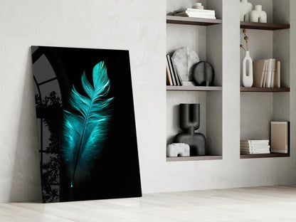 Green Feather Glass Wall Art - LUXARTDECO