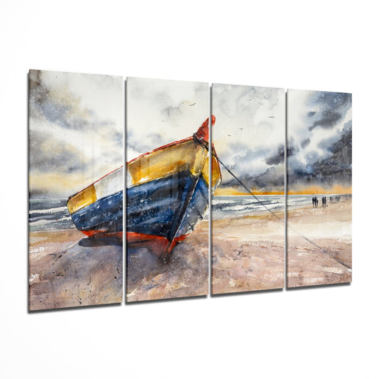 Abondened Boat 4 Pieces Mega Glass Wall Art (150x92 cm)