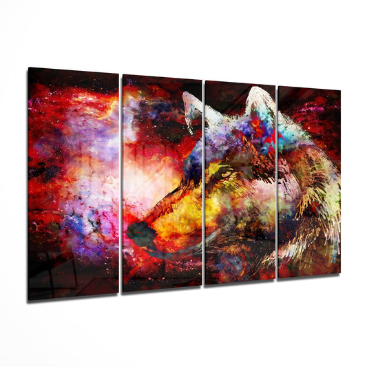 Wolf 4 Pieces Mega Glass Wall Art (150x92 cm)