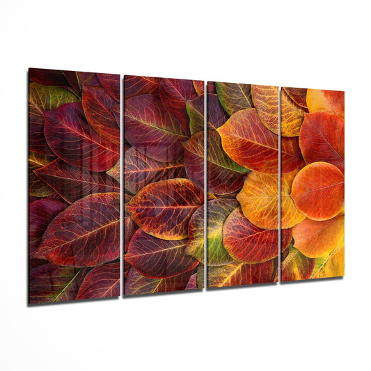 Autumn Leaves 4 Pieces Mega Glass Wall Art (150x92 cm)