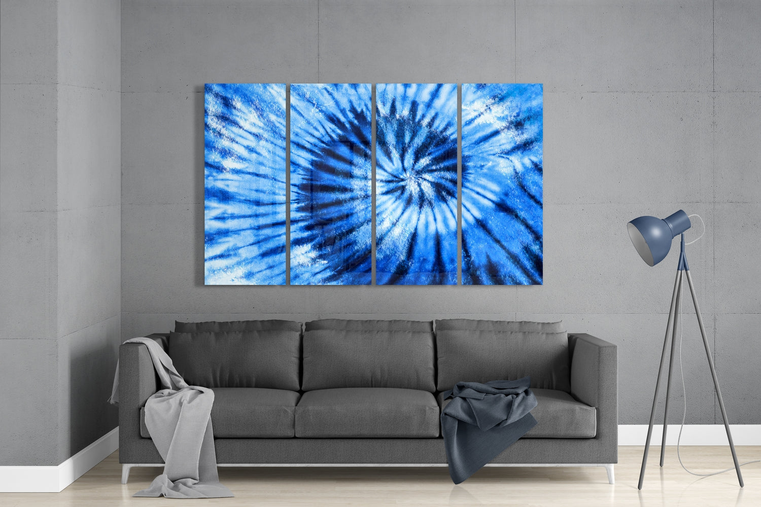 Blue Spiral 4 Pieces Mega Glass Wall Art (150x92 cm)