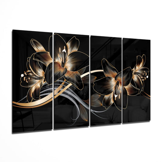 Flower Wave 4 Pieces Mega Glass Wall Art (150x92 cm)