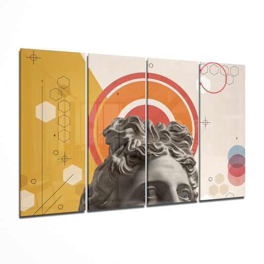 Thoughts of the Statue 4 Pieces Mega Glass Wall Art (150x92 cm)