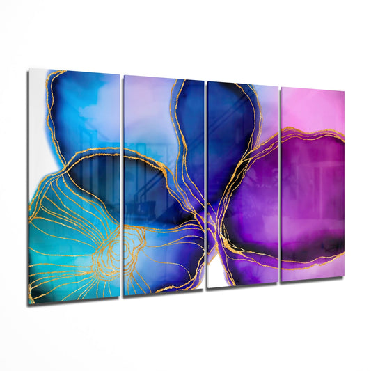 Flower Ink 4 Pieces Mega Glass Wall Art (150x92 cm)