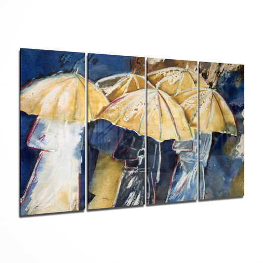 Umbrellas 4 Pieces Mega Glass Wall Art (150x92 cm)