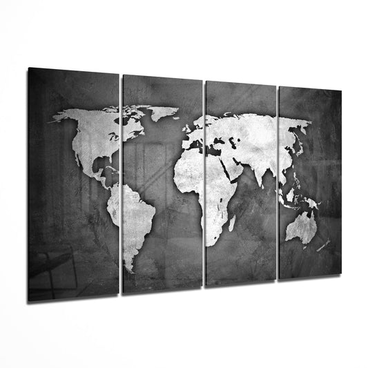 World Map 4 Pieces Mega Glass Wall Art (150x92 cm)