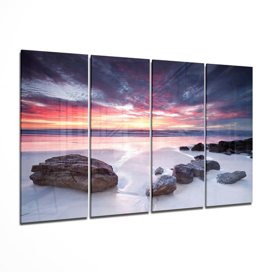 Sunset at the Beach 4 Pieces Mega Glass Wall Art (150x92 cm)