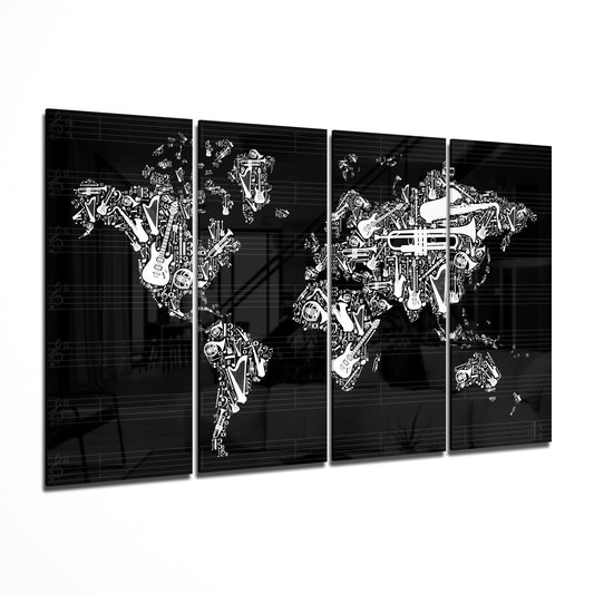 World Map 4 Pieces Mega Glass Wall Art (150x92 cm)