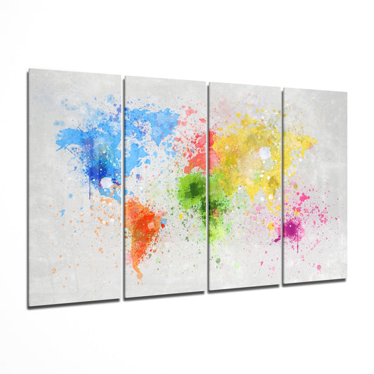 World Map 4 Pieces Mega Glass Wall Art (150x92 cm)