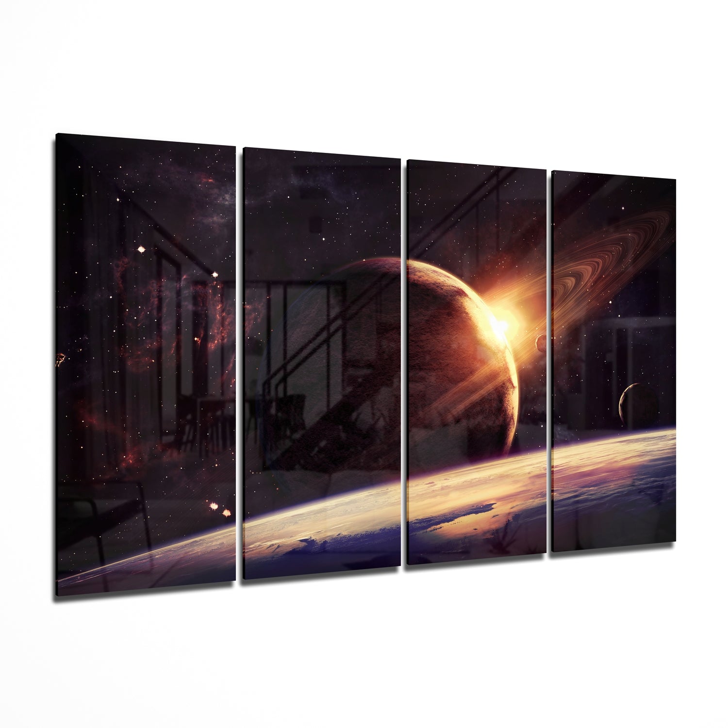 Sunset at the Space 4 Pieces Mega Glass Wall Art (150x92 cm)
