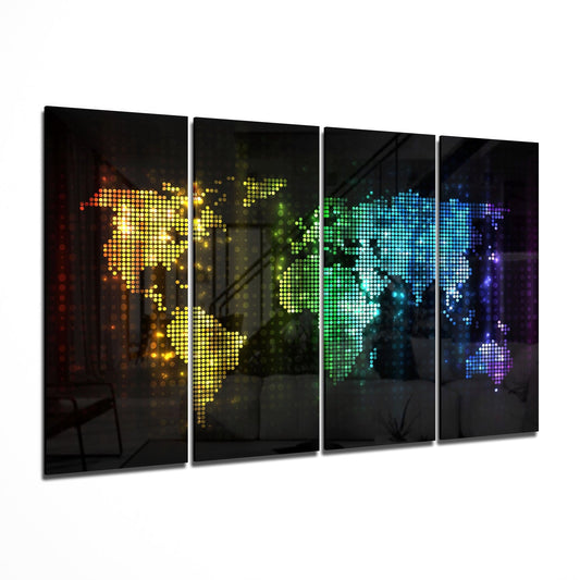 World Map 4 Pieces Mega Glass Wall Art (150x92 cm)